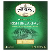 Twinings, Чистый черный чай, ирландский завтрак, 50 чайных пакетиков, 100 г (3,53 унции)