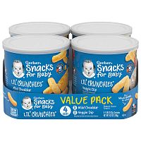 Gerber, Snacks for Baby, Lil&#x27; Crunchies, Baked Grain Snack, 8+ Months, Mild Cheddar and Veggie Dip, 4 Canisters, 1.48 oz (42 g) Each