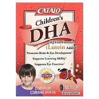 Catalo Naturals, Children&#x27;s DHA IQ Fish Formula, Lutein Added, Strawberry, 50 Chewable Softgels