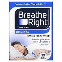 Breathe Right, Полоски для носа, оригинальные, маленькие / средние, 30 шт.