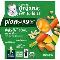 Gerber, Organic, Harvest Bowl с растительным вкусом, от 12 месяцев, веганский Mac со сливочным вегетарианским соусом, 128 г (4,5 унции)