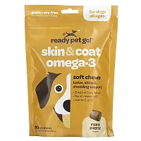 Ready Pet Go, Skin &amp; Coat Omega-3, For Dogs, All Ages, Fish &amp; Cheese, 90 Soft Chews, 12.7 oz (360 g)