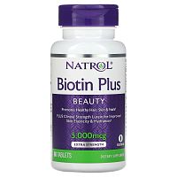 Natrol, Biotin Plus, повышенная эффективность, 5000 мкг, 60 таблеток