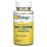 Solaray, Zinc Copper with Kelp &amp; Pumpkin Seed, 100 VegCaps