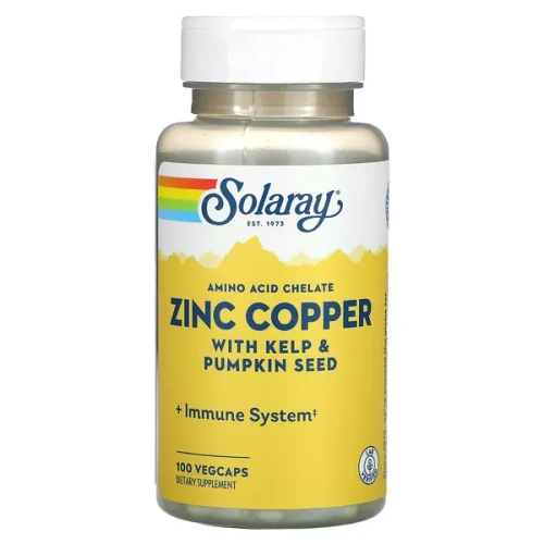 Solaray, Zinc Copper with Kelp &amp; Pumpkin Seed, 100 VegCaps