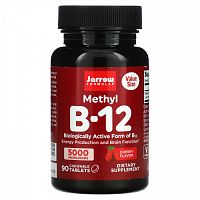 Jarrow Formulas, веганский метил B12, максимальная эффективность, со вкусом вишни, 5000 мкг, 90 жевательных таблеток