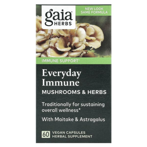 Gaia Herbs, Everyday Immune, Mushrooms &amp; Herbs, 60 Vegan Capsules