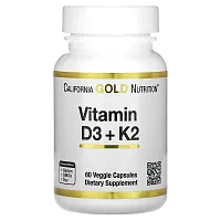 California Gold Nutrition, Vitamin D3 + K2, 60 Veggie Capsules