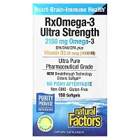 Natural Factors, RxOmega-3 with Vitamin D3, Ultra Strength, 2,150 mg, 150 Softgels (1,075 mg per Softgel)