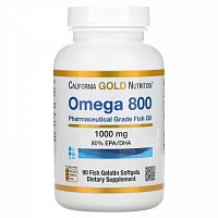 California Gold Nutrition, омега 800, ультраконцентрированный рыбий жир с омега-3, в форме триглицеридов KD-Pur, 1000 мг, 90 капсул из рыбьего желатина