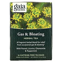 Gaia Herbs, травяной чай для облегчения эпизодического газообразования и вздутия живота, без кофеина, 16 чайных пакетиков, 32 г (1,13 унции) (Товар снят с продажи)