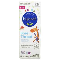 Hyland's, 4 Kids, от боли в горле, от 2 до 12 лет, со вкусом натурального винограда, 118 мл (4 жидк. Унции)