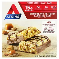 Atkins, Protein Meal Bar, Chocolate Almond Caramel, 5 Bars, 1.69 oz (48 g) Each