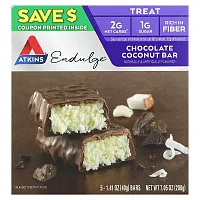 Atkins, Endulge, Chocolate Coconut Bar, 5 Bars, 1.41 oz (40 g) Each