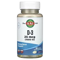 KAL, D-3 , 25 mcg (1,000 IU), 200 Softgels