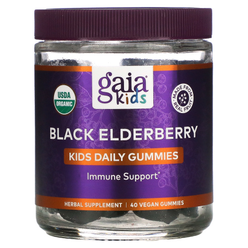 Gaia Herbs, Kids Daily, жевательные мармеладки с черной бузиной, 40 веганских жевательных таблеток