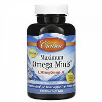 Carlson, Maximum Omega Minis, омега-3, натуральный лимонный вкус, 1000 мг, 120 миникапсул (500 мг в 1 капсуле)