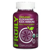 Fruily, Organic Elderberry Kids Immune, With Vitamins C & D, Zinc, Mixed Fruit, 50 Gummies