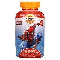 Sundown Naturals Kids, Компекс мультивитаминов в жевательных таблетках, Marvel Spiderman, с натуральными ароматизатороами клубники, арбуза и малины, 180 жевательных таблеток