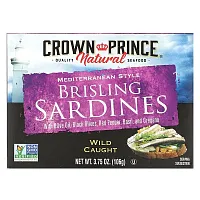 Crown Prince Natural, Brisling Sardines, Mediterranean Style, 3.75 oz (106 g)