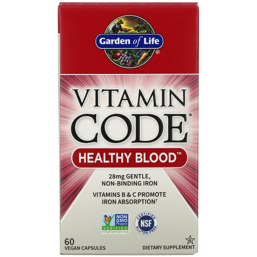 Garden of Life, Vitamin Code, Healthy Blood, 60 веганских капсул