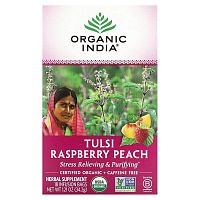 Organic India, Tulsi Raspberry Peach, без кофеина, 18 пакетиков для настоя, 34,2 г (1,21 унции)