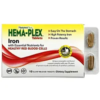 NaturesPlus, Hema-Plex, Iron with Essential Nutrients for Healthy Red Blood Cells , 10 Slow Release Tablets